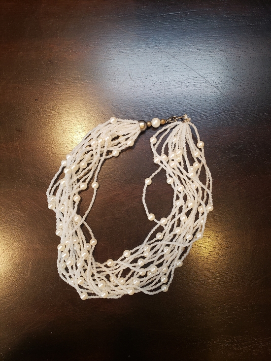Jewelry - White Multi-Strand Seed Bead Necklace with Pearl Accents